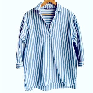 Zara blue and white pinstripe oversized shirt, XS
